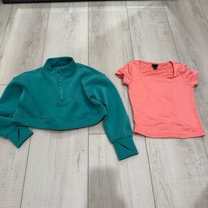 Art Class Coral Top and all in motion Teal Cropped Sweatshirt Girls 7